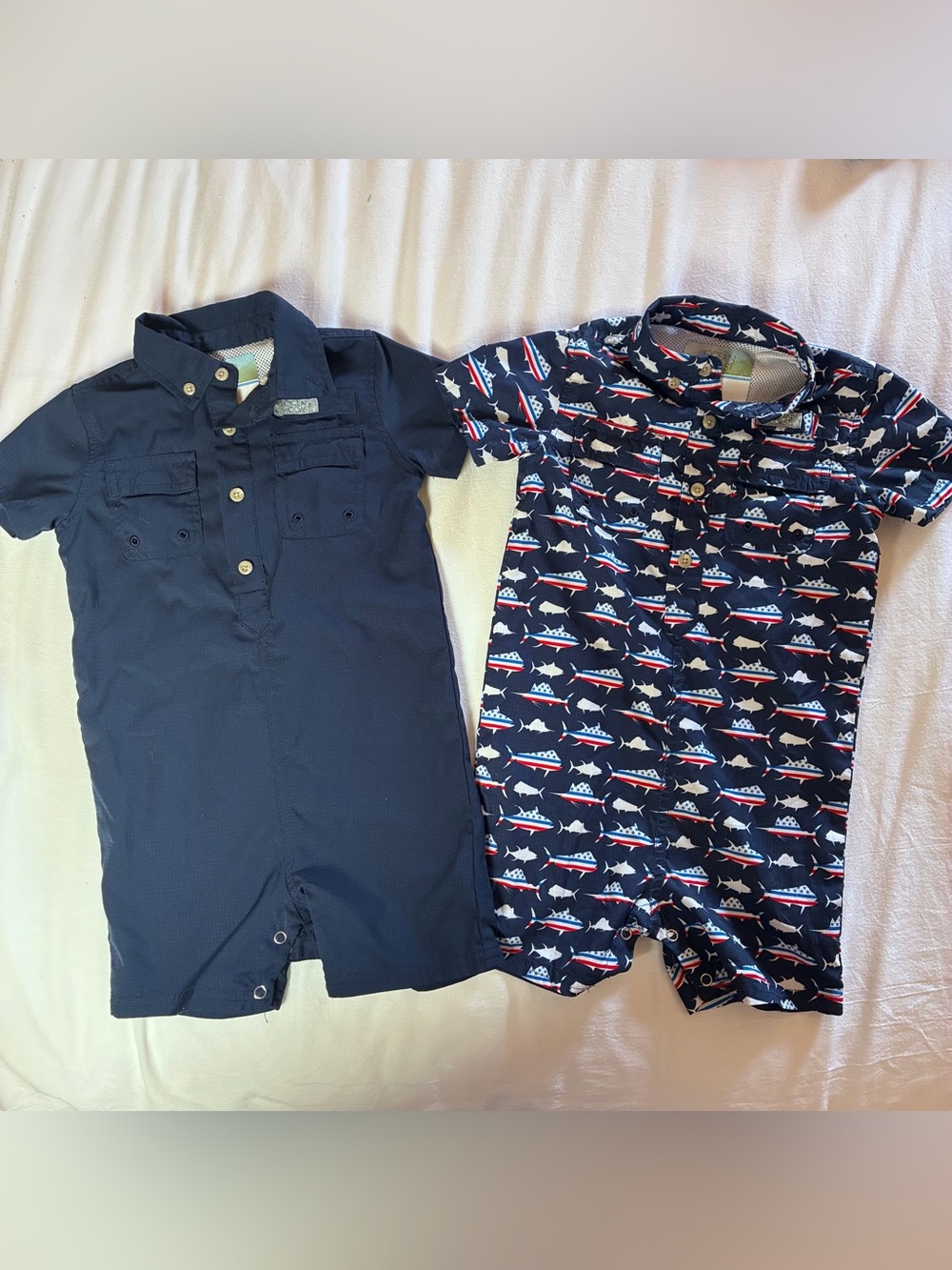 Ocean+Coast Toddler Boys Fishing Romper Lot Size 24M Matching Twins 2pc Set